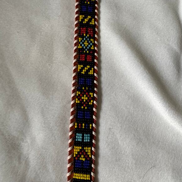 Womens Western Vintage Leather Beaded Belt Silver Buckle - Picture 5 of 7